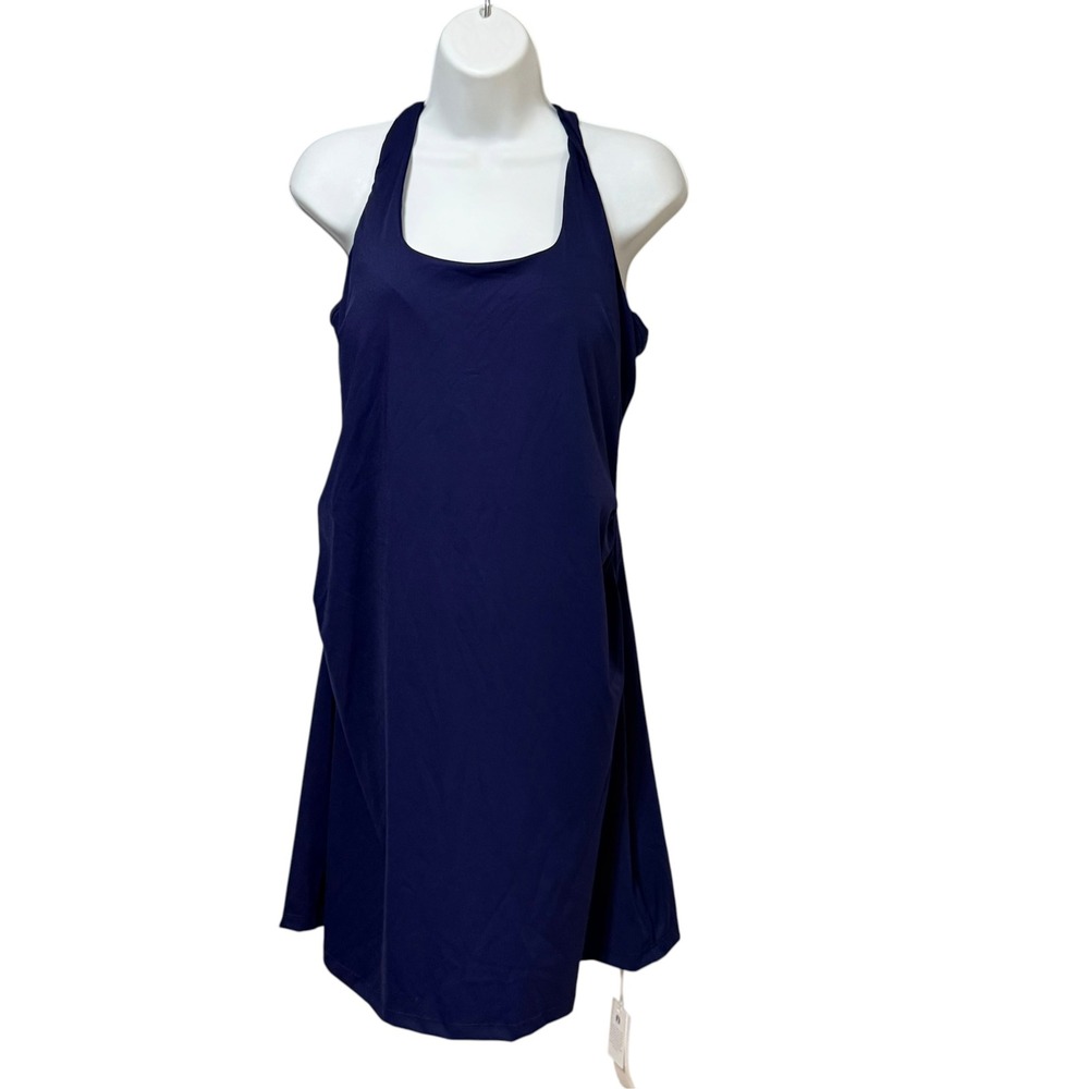 Maacie Maternity Tennis Dress Navy Blue Ruched Crisscross Back Size L NEW